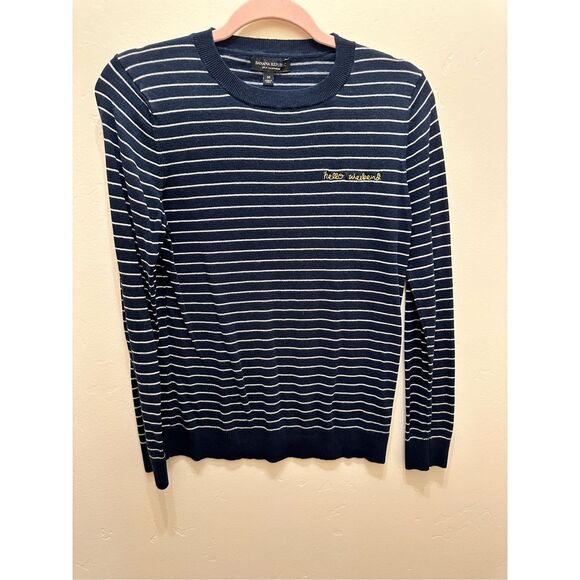 Banana Republic Women’s Navy Stripe Hello Weekend Silk Cashmere Sweater Size Med - Picture 2 of 6